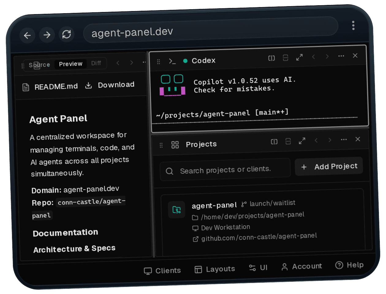 Agent Panel tablet dashboard view.